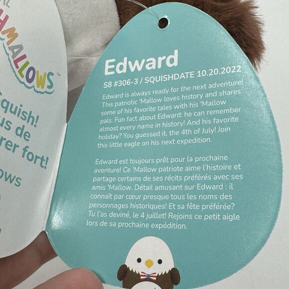 Squishmallows NWT Americana Squad Edward the Patriotic Bald Eagle 8" 4th of July - Picture 3 of 10